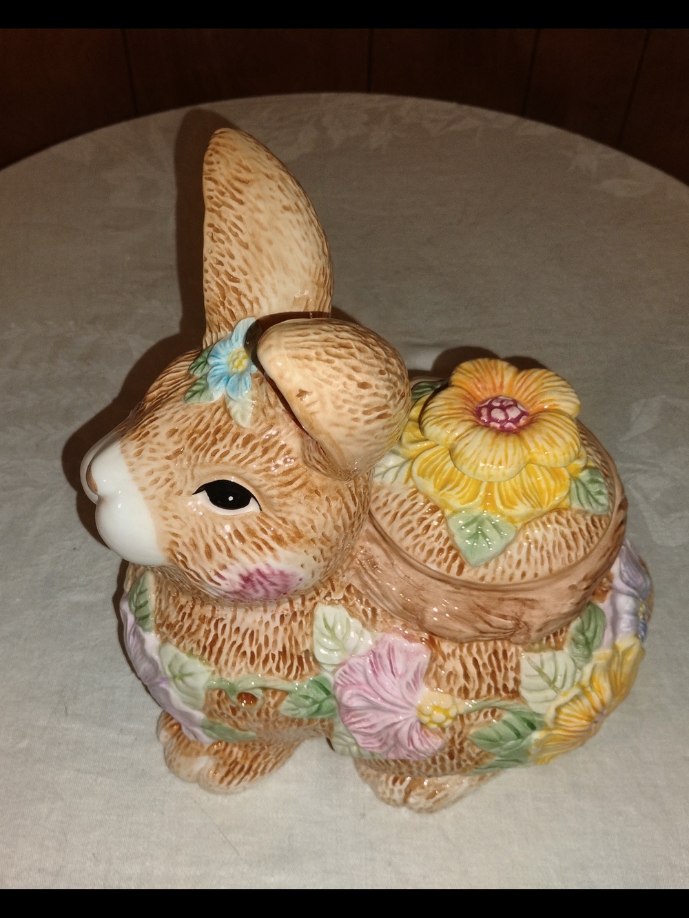 Pretty Easter Style Bunny Rabbit Cookie Jar Ceramic
